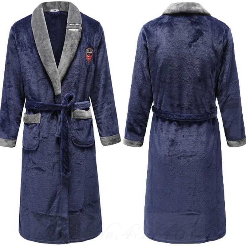 PLUS SIZE Flannel Men Robe Lounge Wear Thicken Warm Coral Fleece Sleepwear Nightwear Lingerie Loose Bathrobe Gown Home Clothes C251202