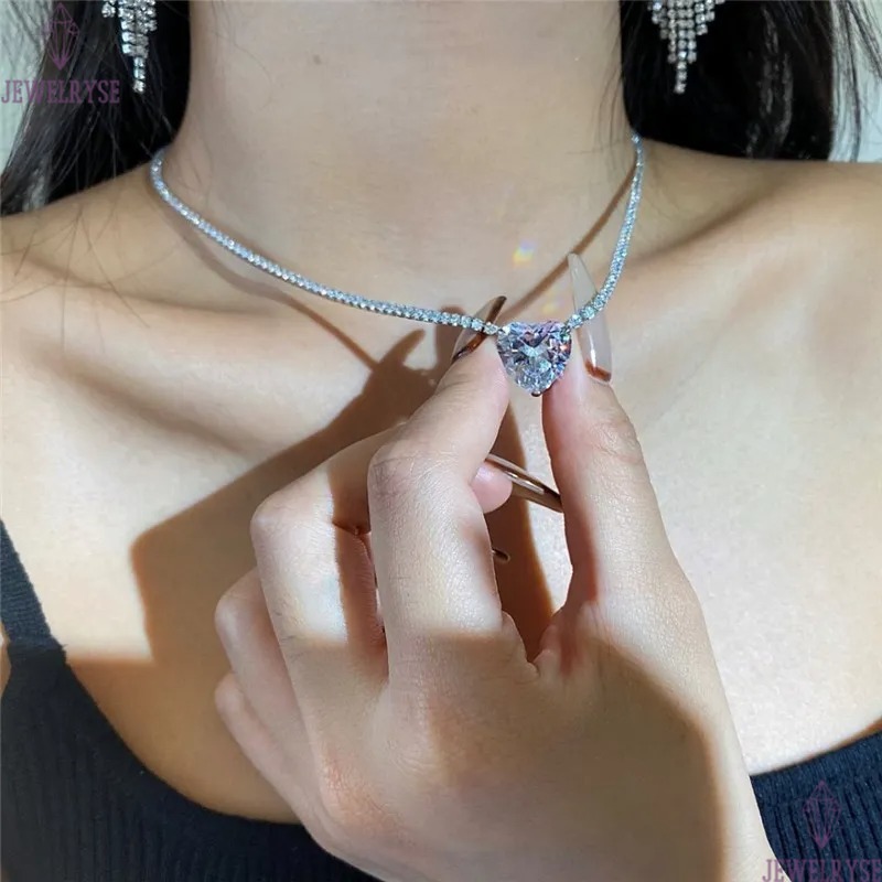 luxury diamond heart tennis necklace designer for woman 925 sterling silver chain pink white 5A cubic zirconia charm necklaces womens chokers jewelry 