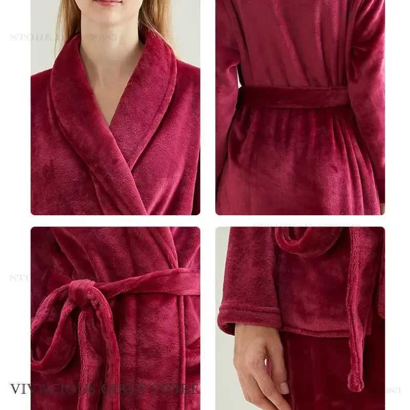 New Flannel Long Robe Home Dress Autumn Winter Thicken Warm Bathrobe Kimono Gown Sleepwear Loose Casual Coral Fleece Loungewear C251202