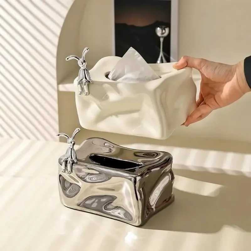 Creative Rectangar Pleated Ceramic Tissue Box Living Ro Bathro Extractable Tissue Box Countertop Ornament He Decoration H251201