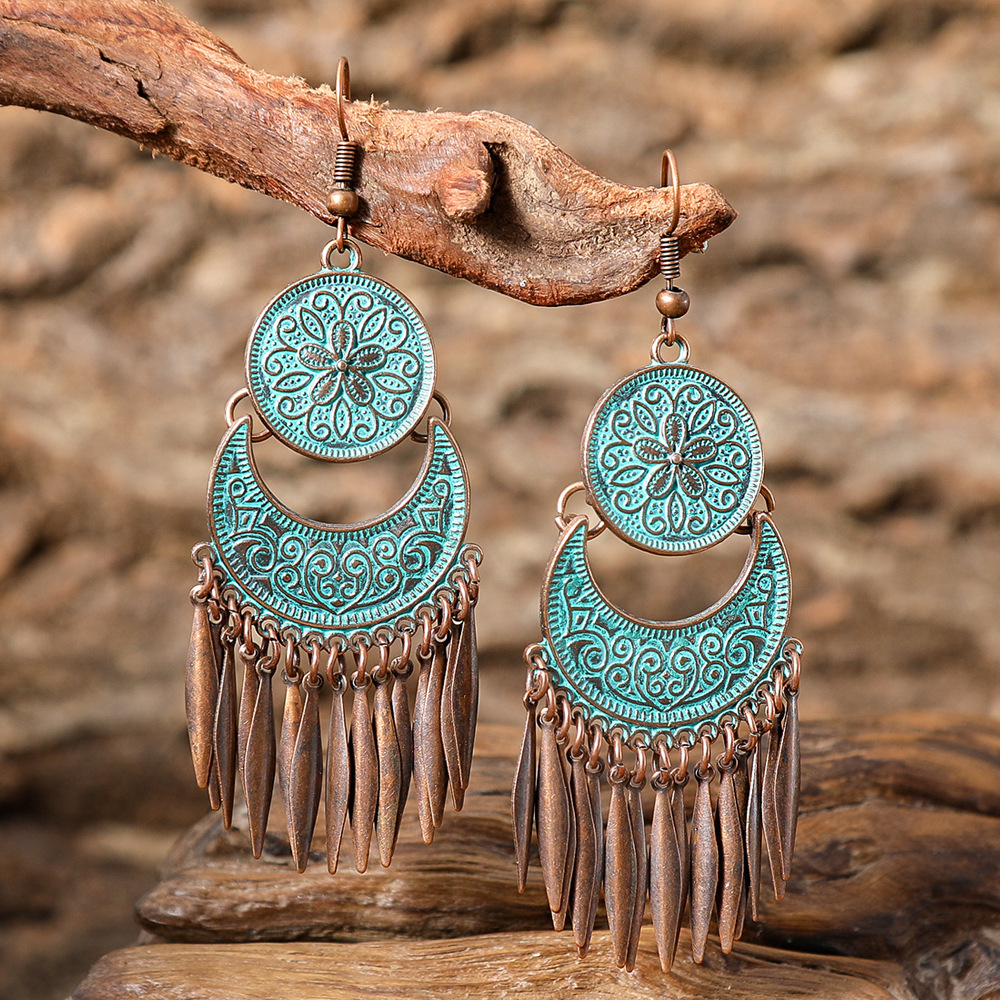 Hanqi Jewelry European And American Creative luxury Flower Exaggerated Crescent designer Tassel Earrings Ear Hooks Cross-Border free shipping E-Commer