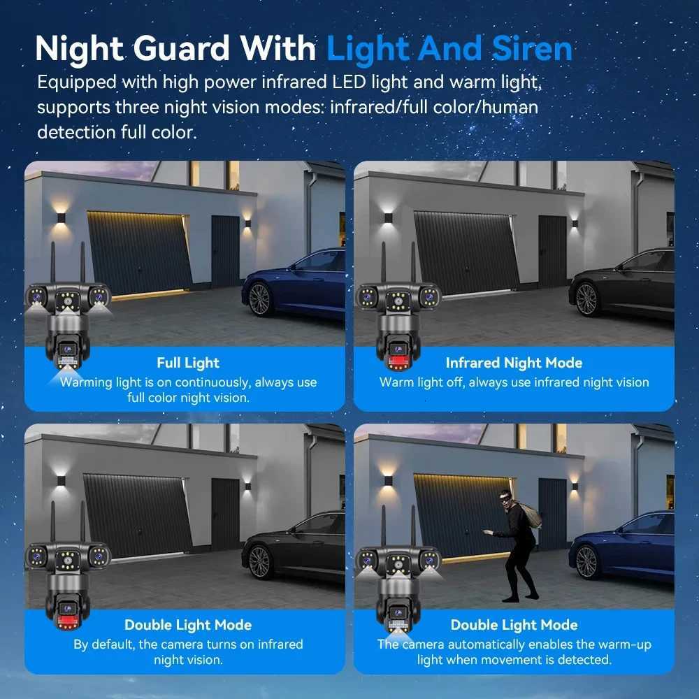 V380 Pro WiFi IP Camera Outdoor 12MP 6K Triple Lenses Triple Sns Security Video Monitor Night Vision Waterproof CCTV Cameras C251202