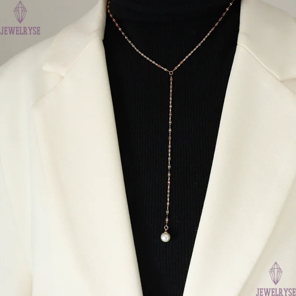 new rose gold pearl sweater chain designer necklace for woman stainless steel pendant long silver necklaces daily outfit jewelry birthday friend famil