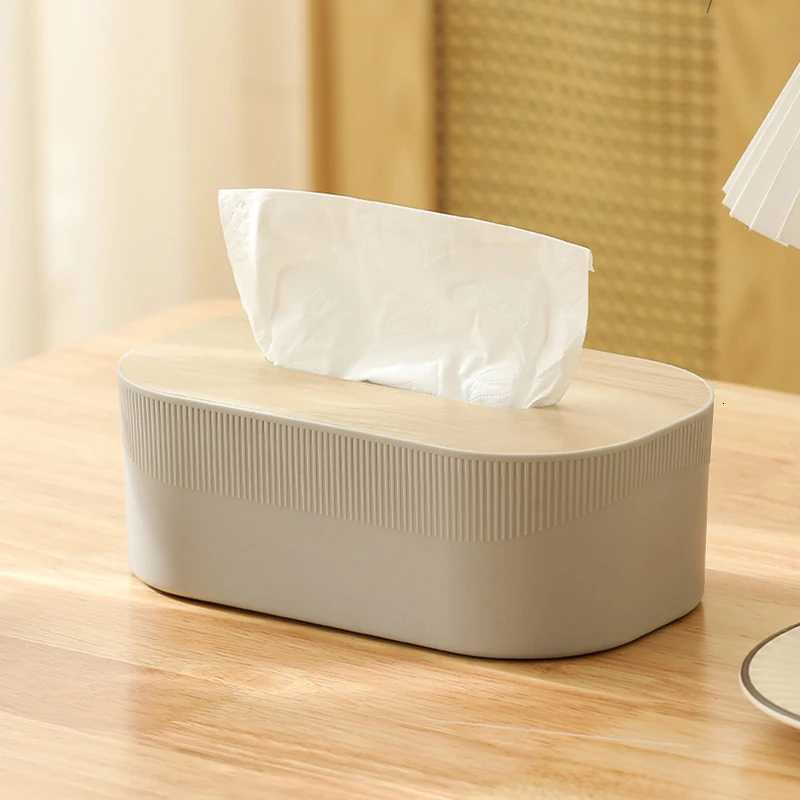 Plastic Tissue Box with Wooden Cover Nordic Simplicity Style Desktop Napkin Box Living Ro Bathro Toilet Square Tissue Box H251201