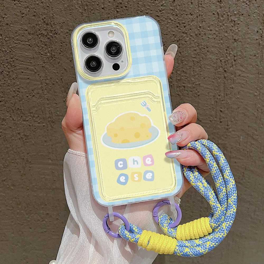 Cute Cheese Card Slot Bag Holder Phone Case For iPhone 15 16 Pro 13 11 12 14 Pro Max XR XS X 7 8 Plus SE 2020 Lanyard Soft Cover J251202