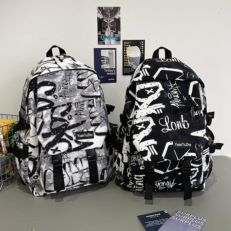 Trendy brand backpack for men, Ins trendy cool large capacity graffiti backpack for men, casual college student backpack for men