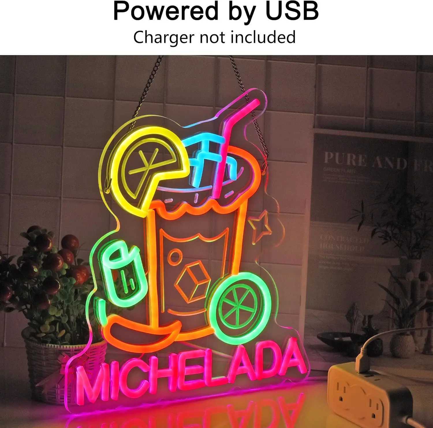 Michelada Neon Sign LED Cocktail Neon Lights Hanging for Mexican Restaurant Bar Man Cave Kitchen Party Home Decor USB Dimmable H251201