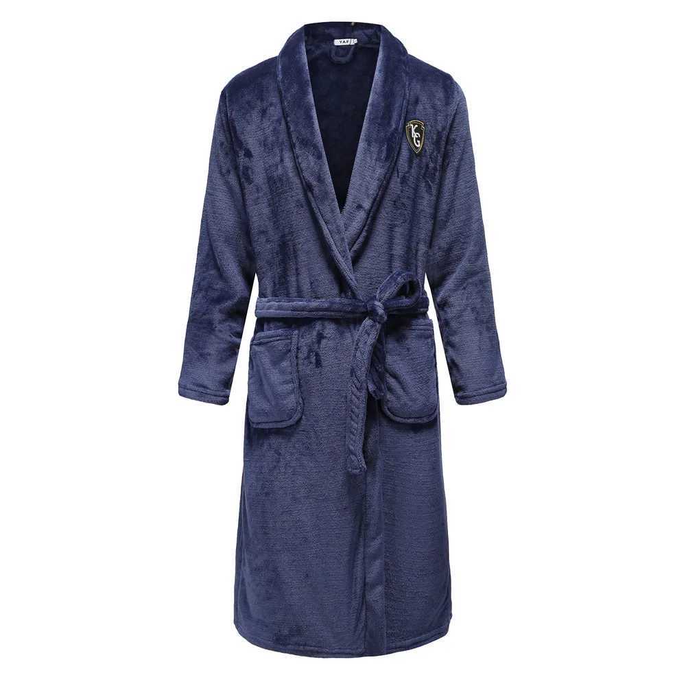 Flannel Men Nightwear Negligee Winter Coral Fleece Gown Sleepwear Home Clothing Thick Bathrobe Belt Pocket Nightgown C251202