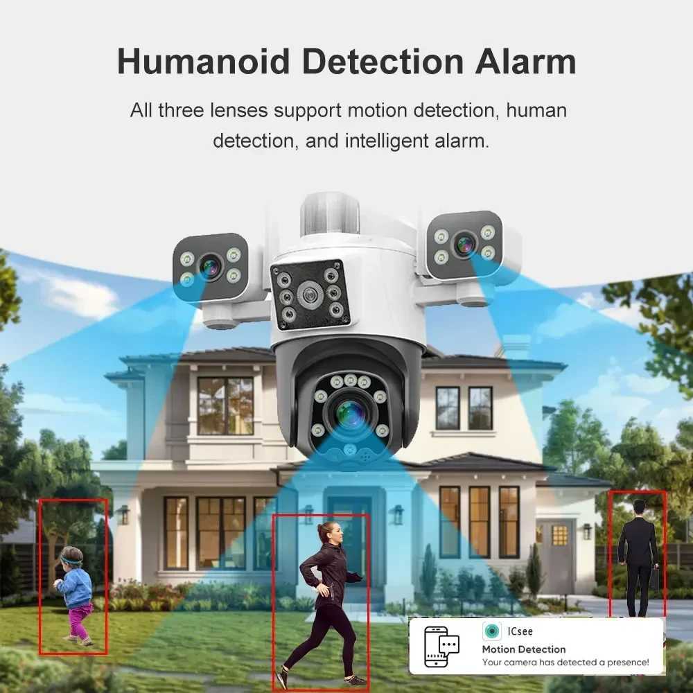 15MP Outdoor Wifi PTZ Camera Three Lens Three Sn AI Auto Tracking IP Video Surveillance Camera CCTV Two Way Au ICsee App C251202