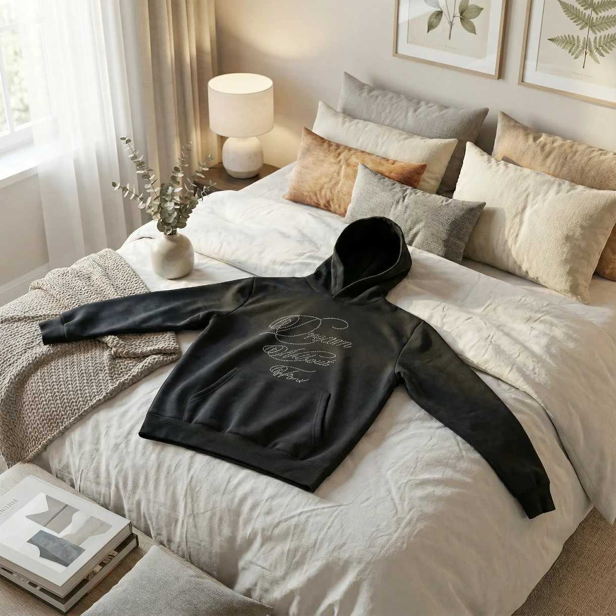 Y2K Streetwear Style Letter Rhinestone Hoodie Men Womens Black Loose Pullover Sweatshirt Retro Trendy Rhinestone Casual Hoodie J251203