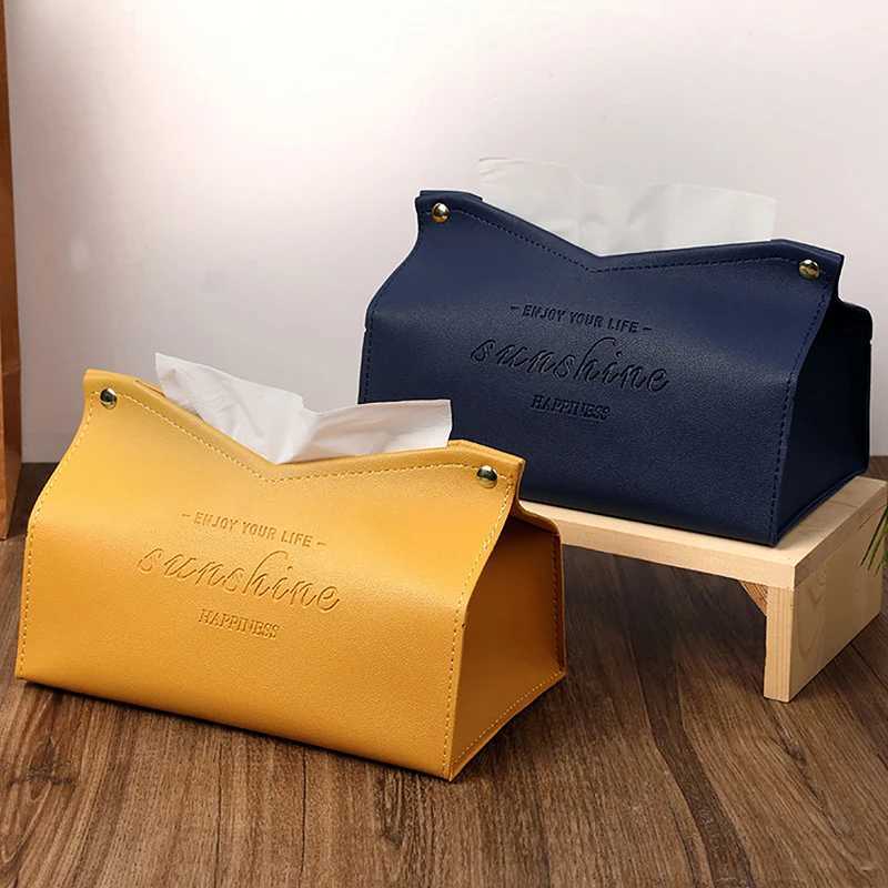 Solid Color Minimalist Leather Tissue Case Napkin Holder Storage Container Car Tissue Box He Living Ro Decoration H251201
