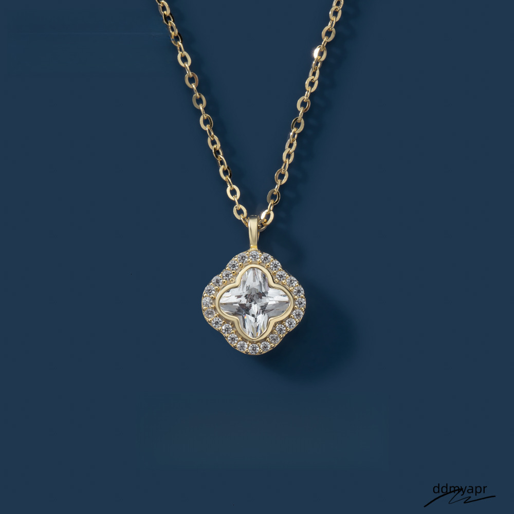 Sterling Sier Clover Pendant Women ddmyday Square Zircon Link Chain Necklace For Parties Gifts ddmyday ddmyday