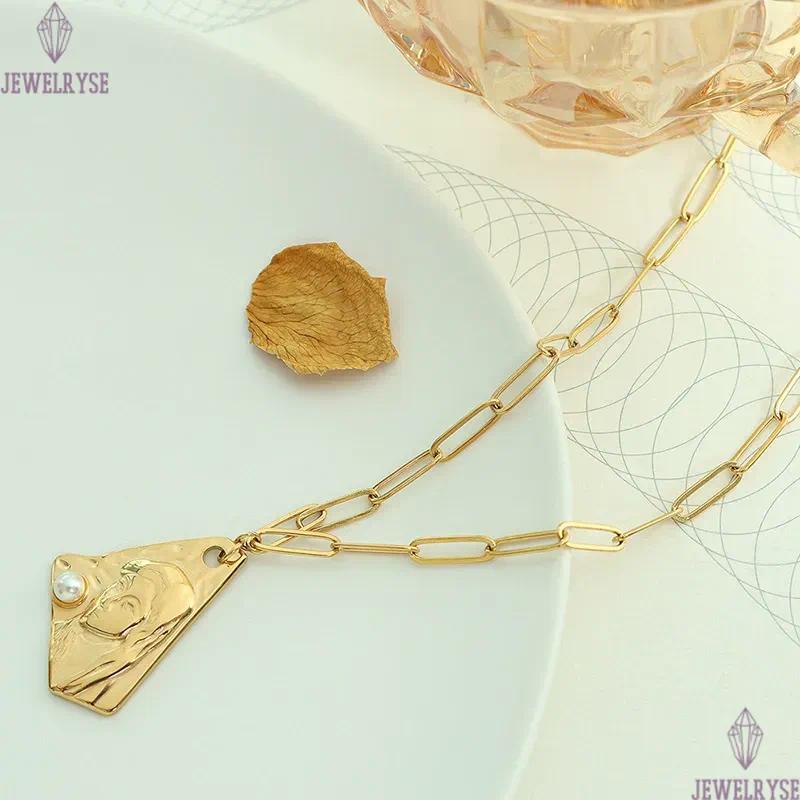 long 65cm chain portrait necklace designer for woman 18k gold sweater chain stainless steel pearl pendant necklaces daily outfit jewelry friend family