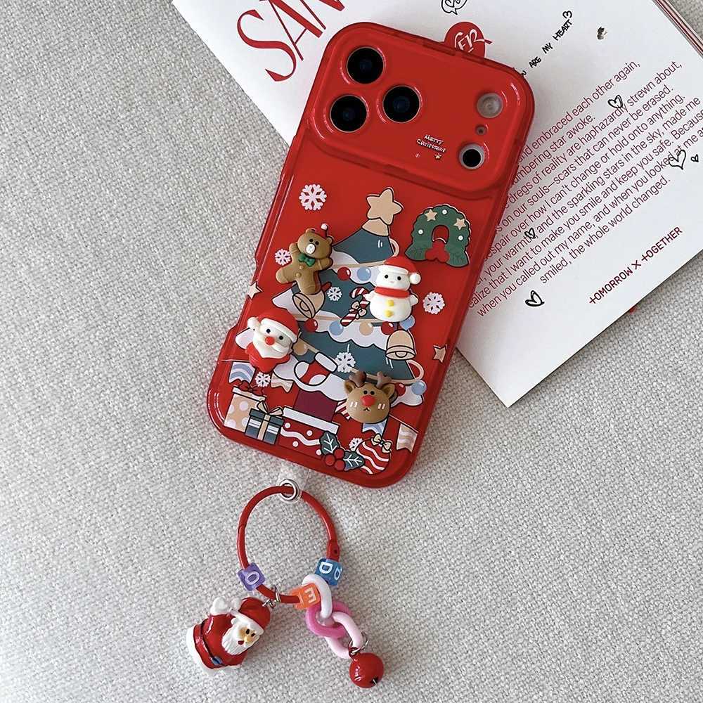 3D Christmas Lanyard Phone Holder Case for iPhone 17 16 15 14 13 12 11 Pro Max Plus Elk Santa Claus Shockproof Mirror Cover J251202