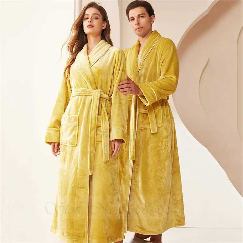 Plus Size Thick Flannel Couples Robe Homewear Autumn Winter Male Kimono Bathrobe Gown Loose Coral Fleece Sleepwear Lounge Wear C251202