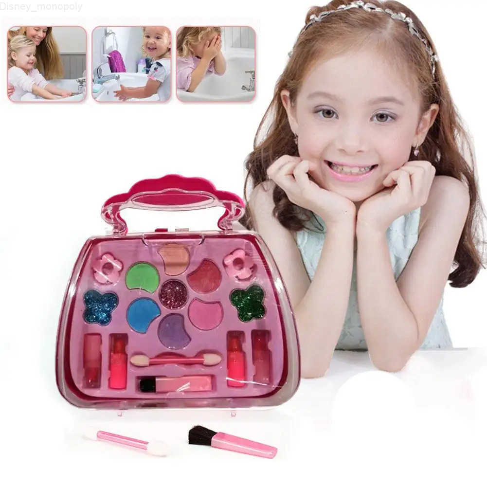 Disney Princess Make Up Box Play House Toy Girls Eye Shadow Makeup Cosmetics Handbag Real Little Girls Makeup Kit Princess Play Makeup H251202