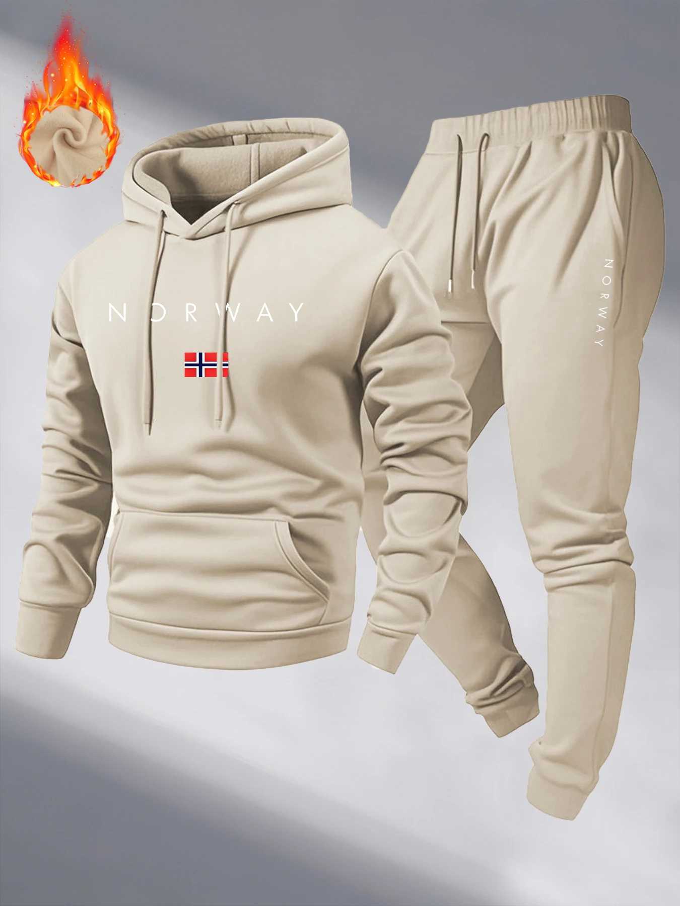 NORWAY Letter Print Sweatshirt Suit Mens Fleece Hoodie Pants Set Spring Autumn Casual Sports Pullover Trousers Sets 2025 New W251202