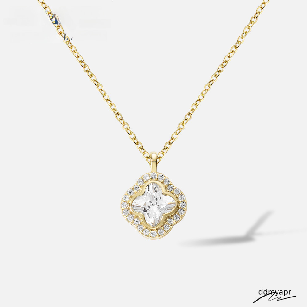 Sterling Sier Clover Pendant Women Square Zircon Link Chain Necklace For Parties Gifts Ddmyfeb Ddmyfeb