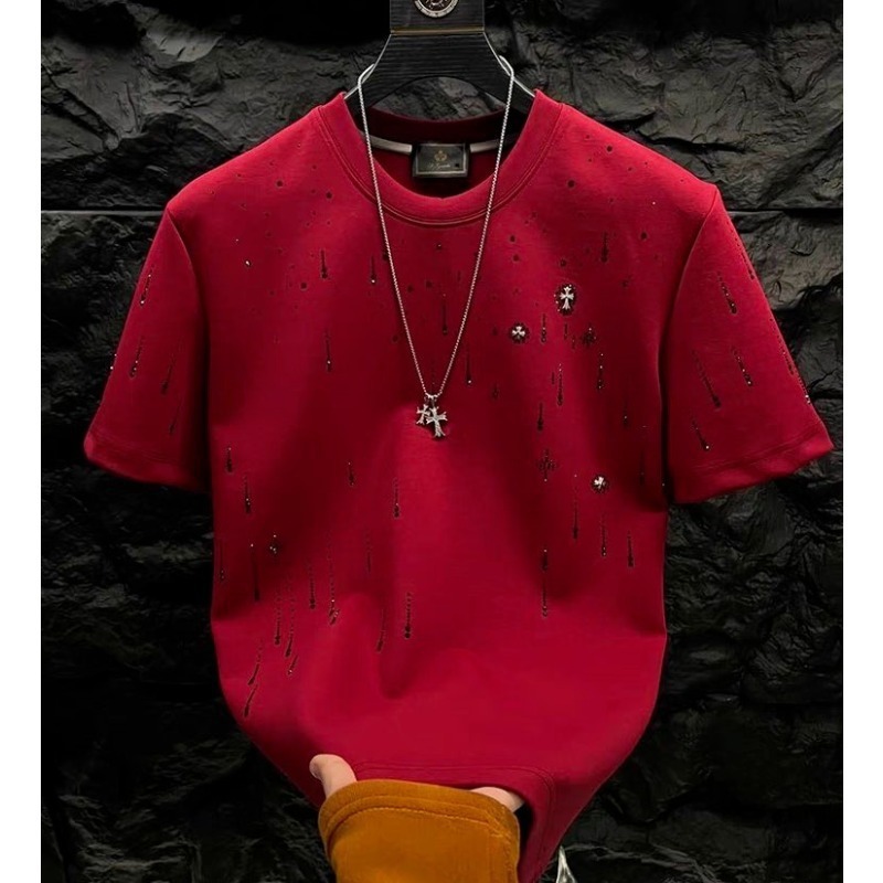 Designer luxury short-sleeved top, sporty and casual men's wear, Meteor embossed T-shirt, men's round-neck half-sleeved T-shirt, polo cedar