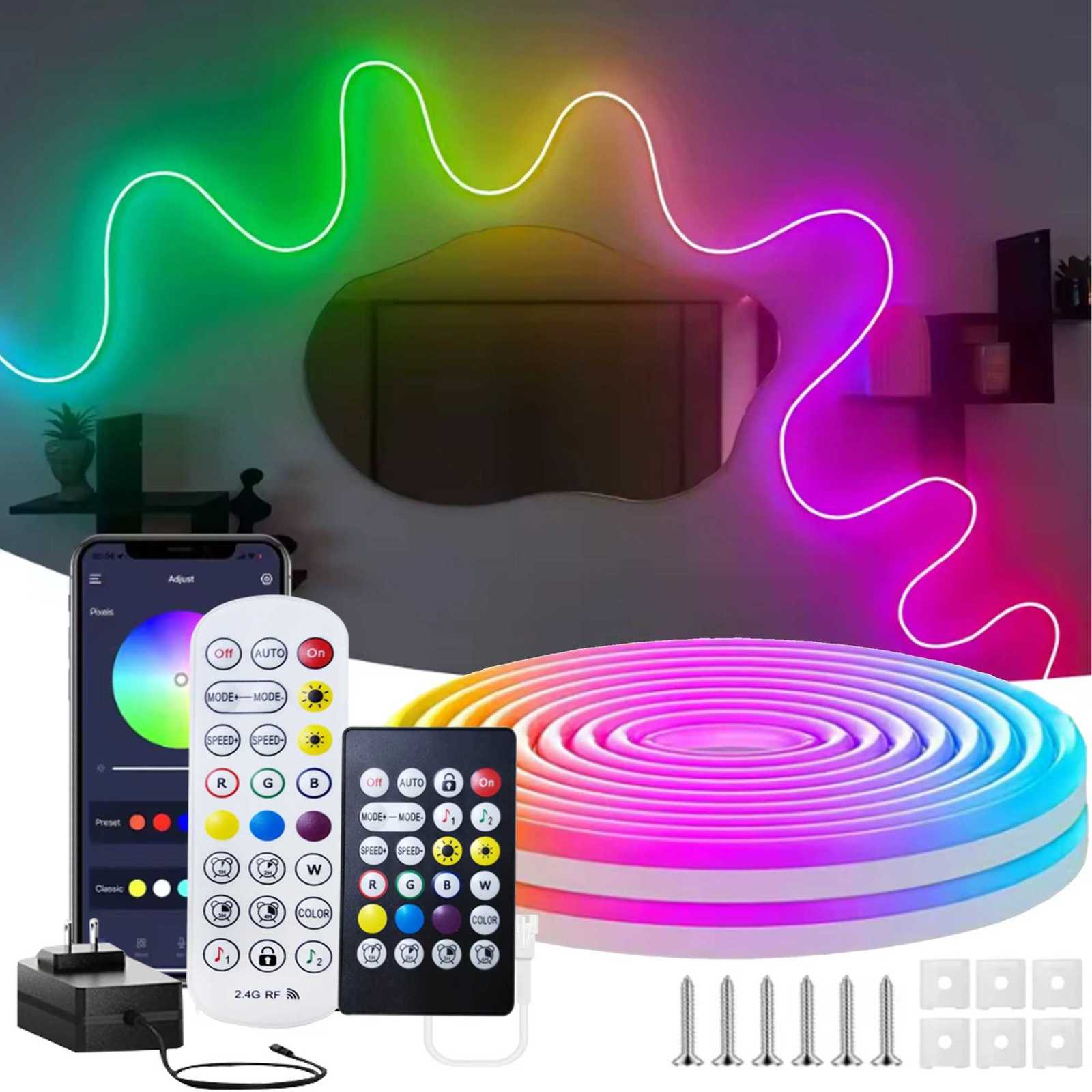 DC24V RGBIC Neon LED Strip Waterproof Bluetooth Music Sync 5-20M Flexible Neon Silicone Rope Light Festive Chasing Atmosphere H251201