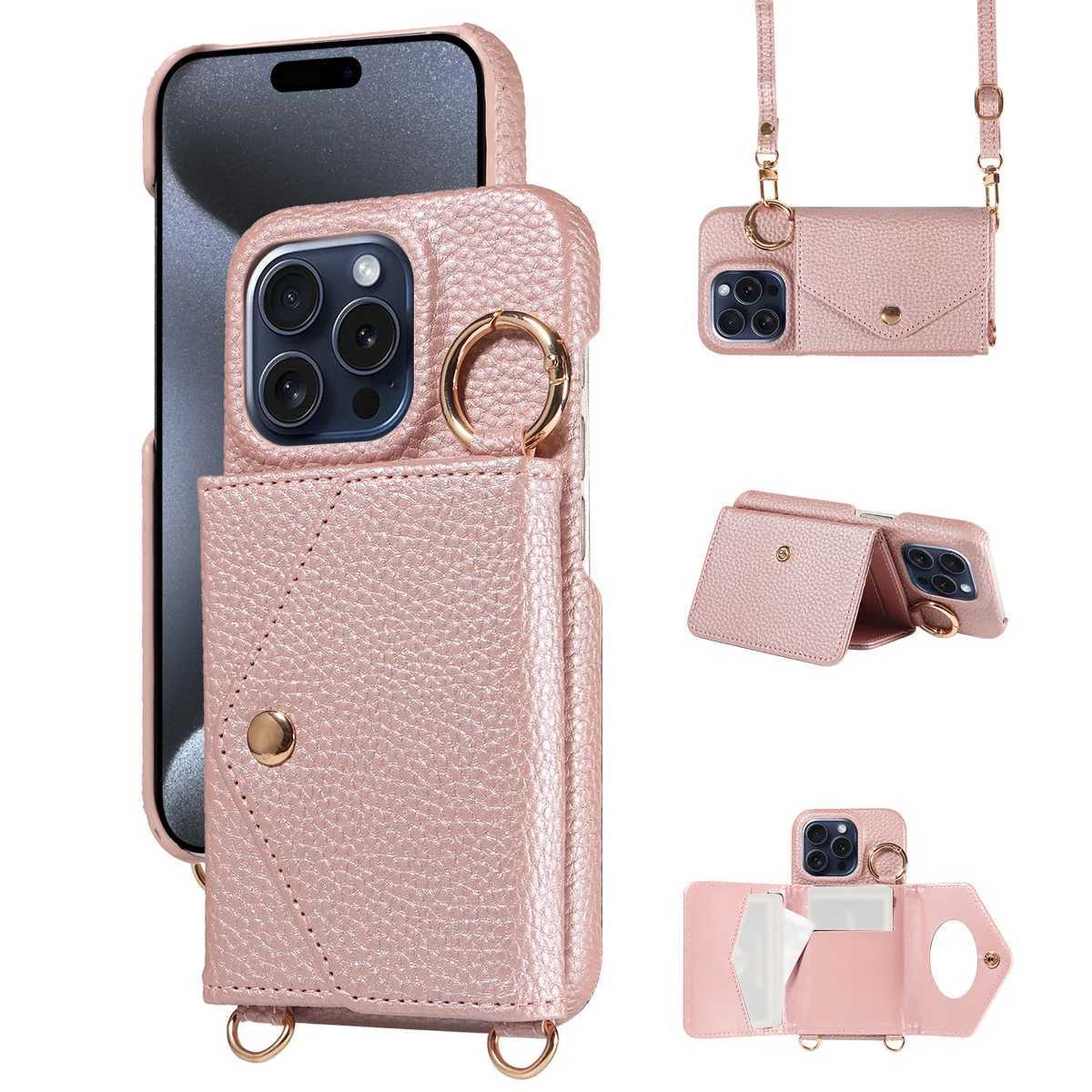 Leather Phone Case for GalaxyA52 A52S A53 A54 A72 A73 A91 M01core M13 Anti-Drop with Long Lanyard and Mirror Phone Cover J251202