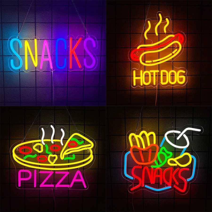 Fast Food Neon Signs Pizza And Hot Dog Food Icons Usb Powered Used For Store Kitchen Fast Food Restaurant Wall Decor H251201