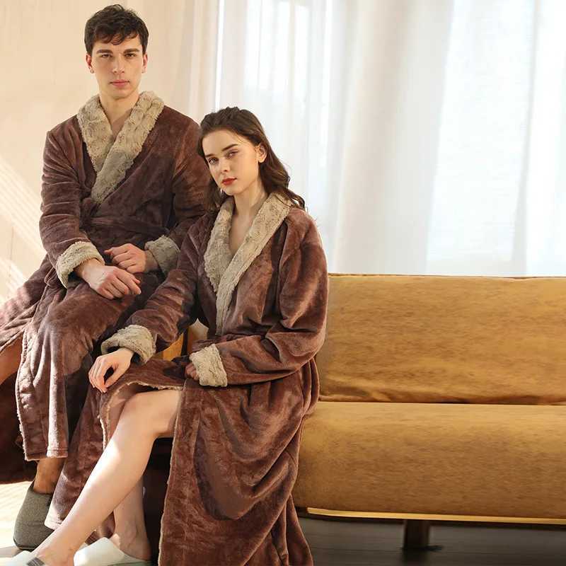 Coral Fleece Couple Bathrobes Plush Flannel Nightgown Womens Warm Robes Mens Autumn Winter Thickened Long Sleepwear Home Wear C251202