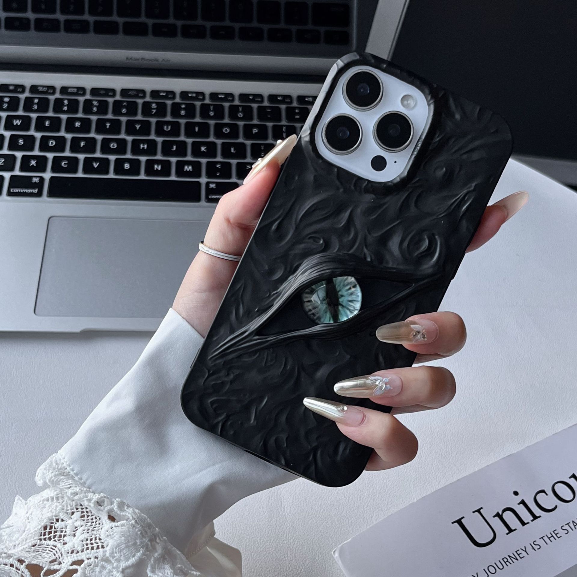 Wrinkled Funny 3D Eyes Phone Case iPhone 17 Pro Max Compatible with Apple 16/15 Pro Electroplated Matte Protective Case