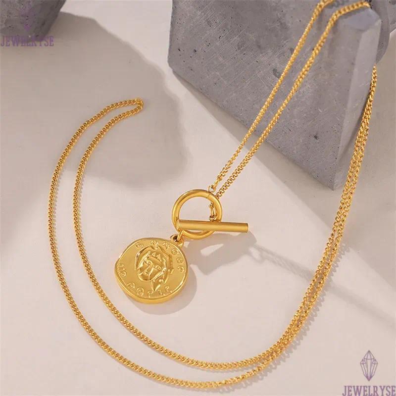 top long 18k gold sweater chain portrait designer necklace for woman stainless steel pendant necklaces daily outfit jewelry birthday friend family gif
