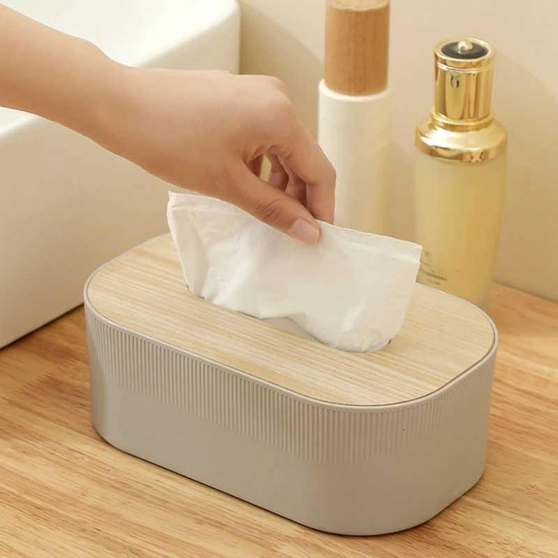 Plastic Tissue Box with Wooden Cover Nordic Simplicity Style Desktop Napkin Box Living Ro Bathro Toilet Square Tissue Box H251201