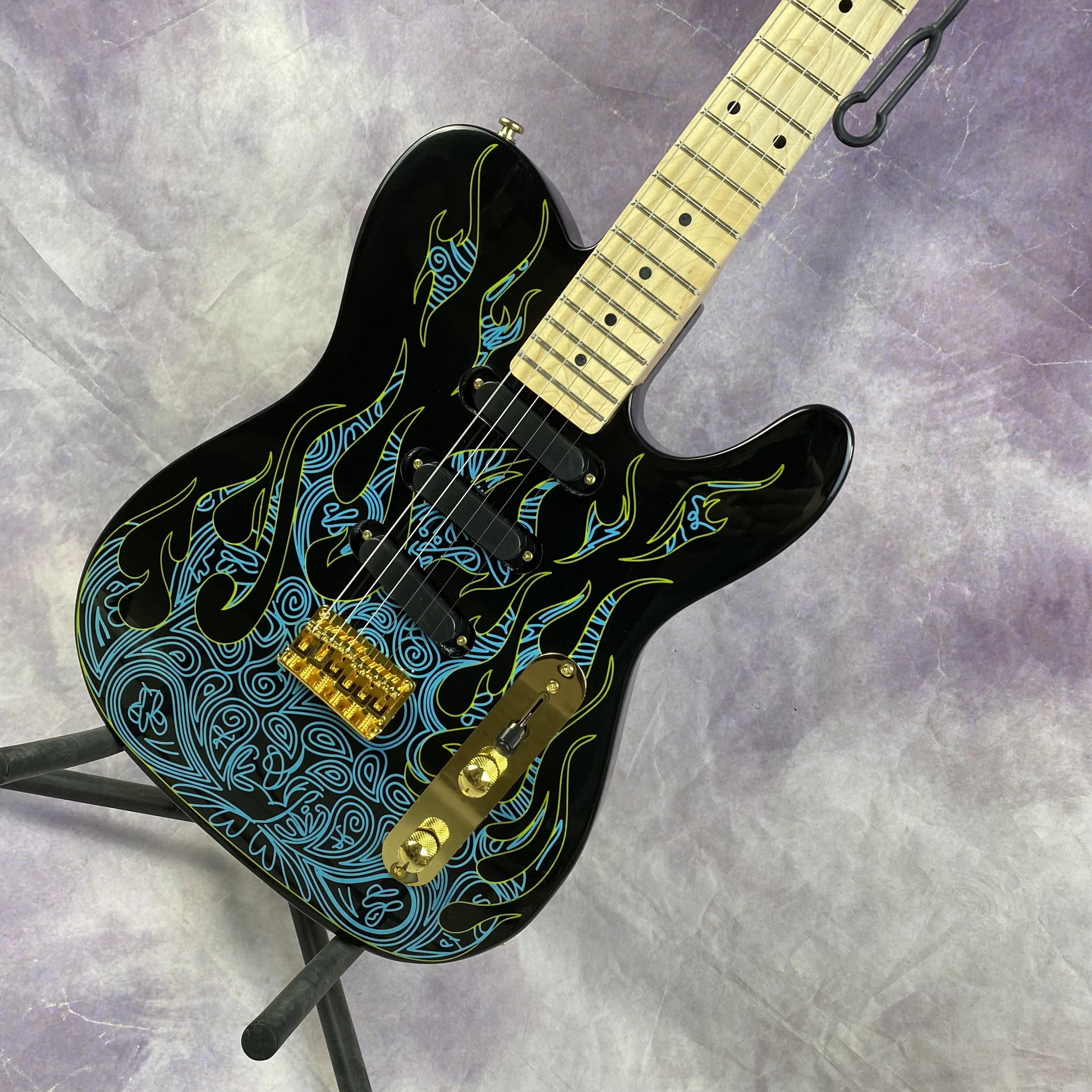 Custom Shop James Burton Signature MN Blue Paisley Flames Pattern Electric Guitar Maple Neck, Dot Inlay Gold Hardware