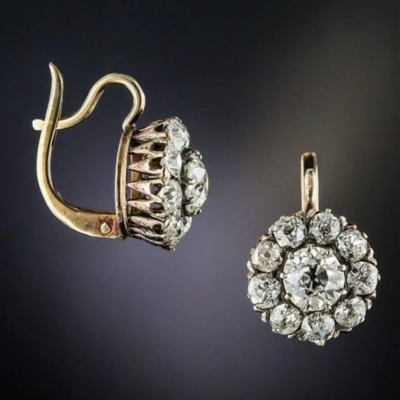 WISH Cross-Border Hot Sale Rhinestone designer Flower Artistic Retro Style Earrings Creative Fashion Commuting luxury free shipping Ear Jewelry