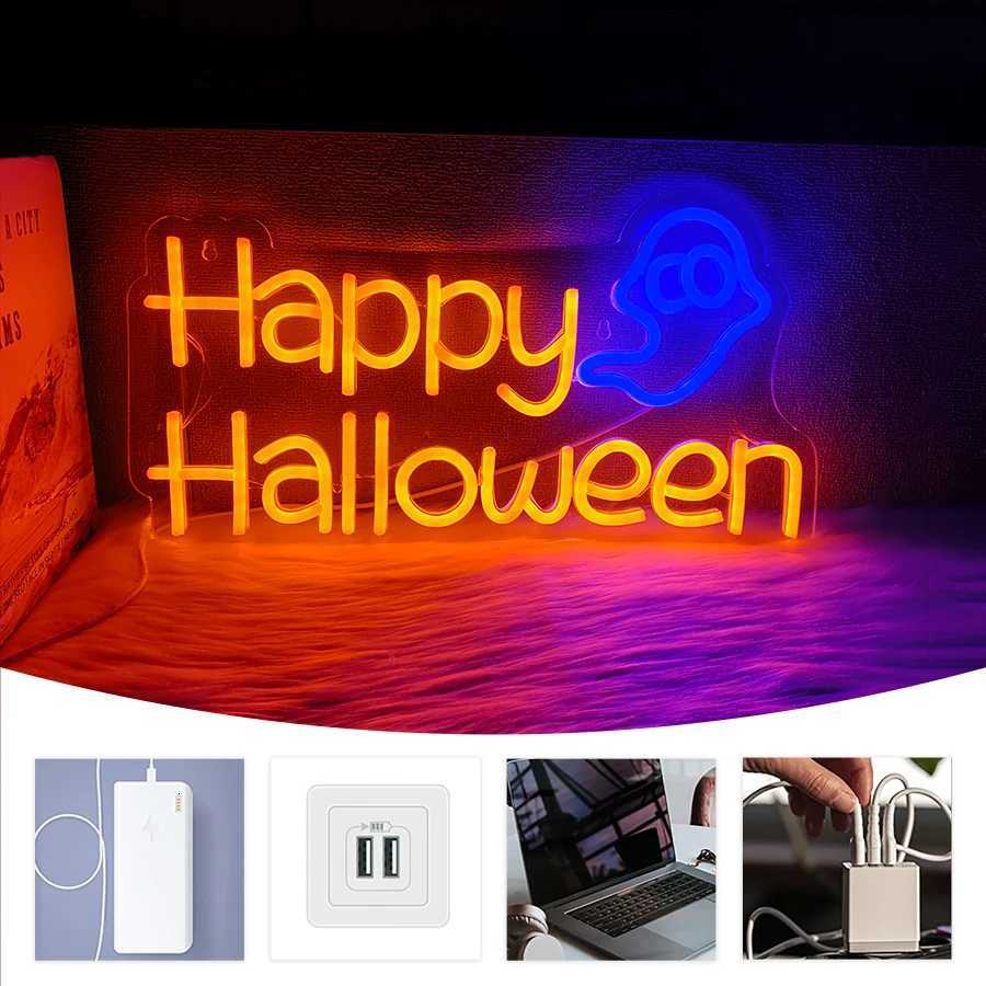 Happy Halloween Neon Sign Ghost Icon Hand-Made Usb Powered Used For Room Horror Space Bar Club Halloween Art Decor H251201