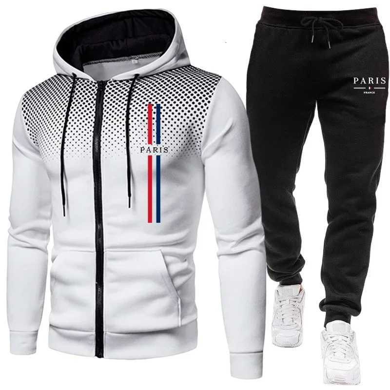 Mens Sports Set Zipper Hoodie Pants 2piece Set Autumn Winter Daily Casual Training Jogging Suit Male Outdoor Fashion Outfits W251202