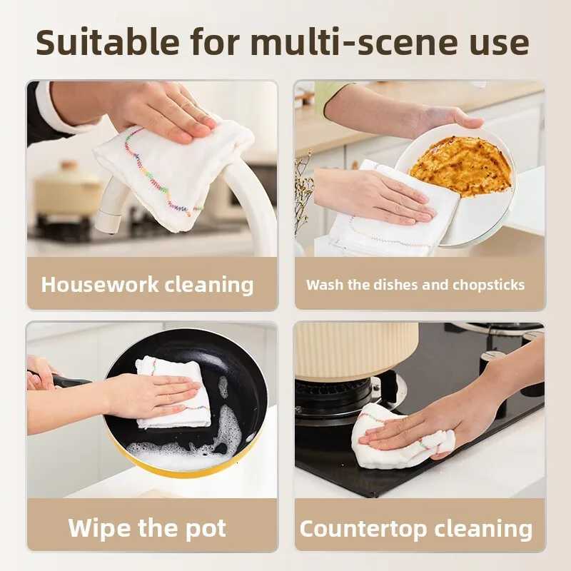 Towel oleophobic rag multi-layer cotton yarn thickened absorbent dishcloth does not stick to oil and does not shed hair kitchen Y251202