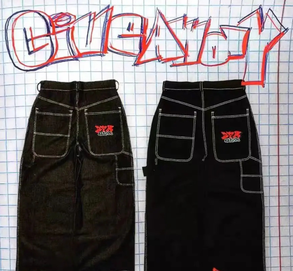 2024 Men Y2K Vintage Loose Big Pocket Denim Jeans Casual Simple Niche Hip Hop Printing Jeans Streetwear Wide Leg Denim Jeans 241031