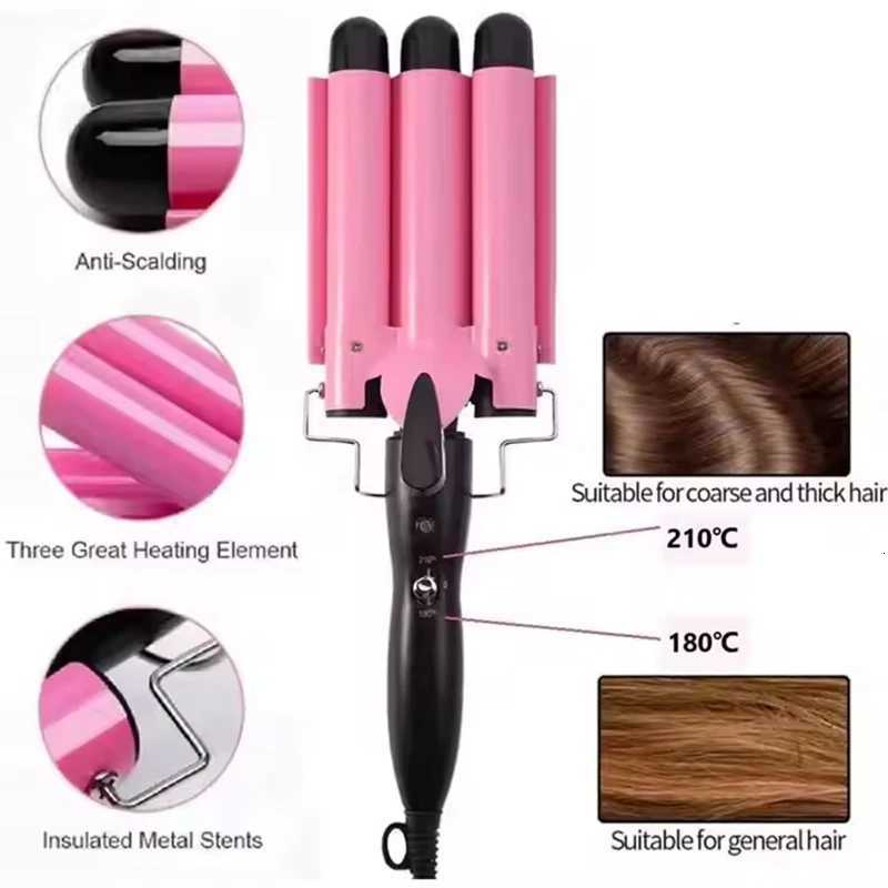 3-bucket hair curling irons and hair curlers with anti-scald insated tips portable ceramic hair styling tools C251202