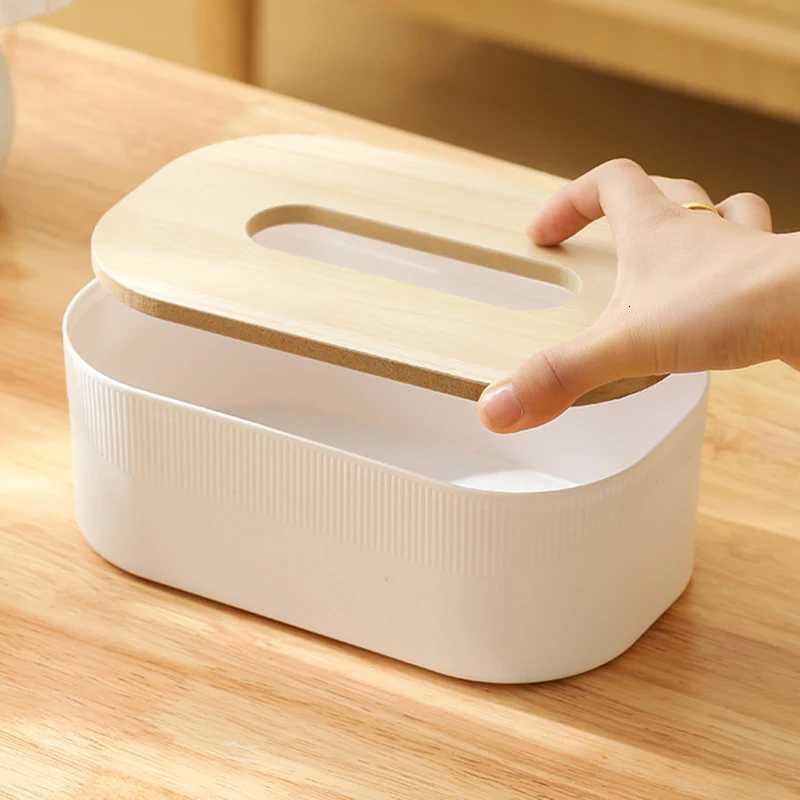 Plastic Tissue Box with Wooden Cover Nordic Simplicity Style Desktop Napkin Box Living Ro Bathro Toilet Square Tissue Box H251201