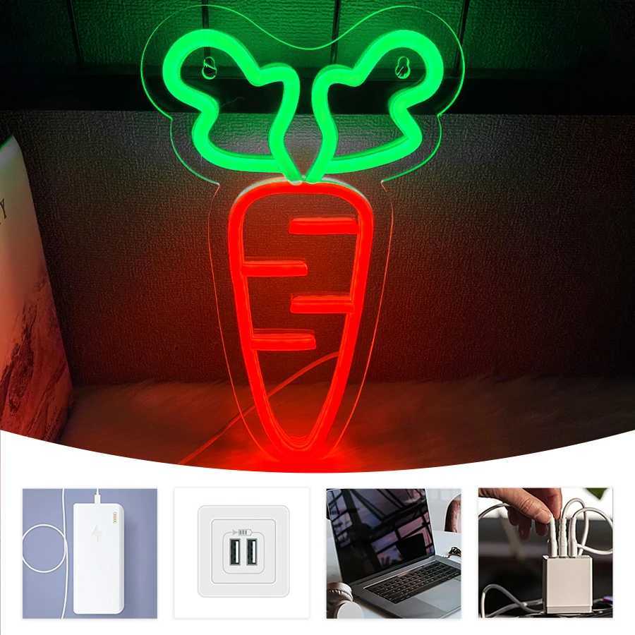 Carrot Led Neon Sign Vegetable Wall Art Decor Usb Powered Used For Bedroom Home Restaurant Kitchen Bar Party Wall Lamp H251201