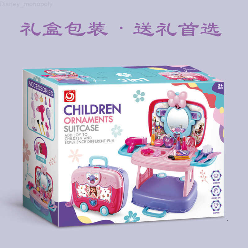 Disney New Three-in-One Dressing Makeup Table Backpack Suitcase Girl Accessories Pretend Play Toys Baby Gift H251202