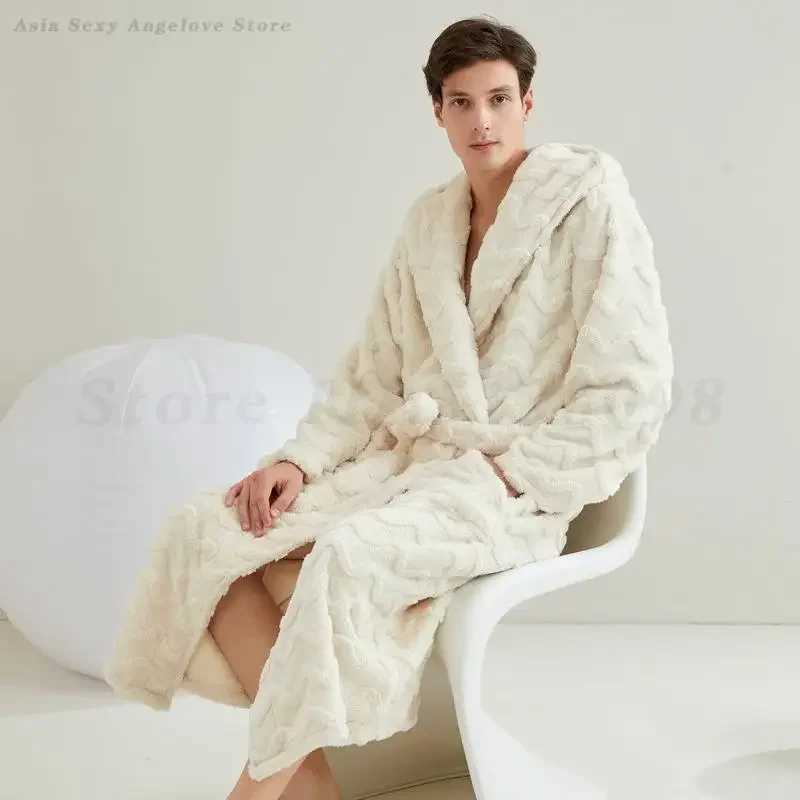 Autumn Winter Couple Sleepwear Flannel Hooded Robe Home Wear Thicken Warm Coral Fleece Yukata Loungewear Loose Bathrobe Pajama C251202