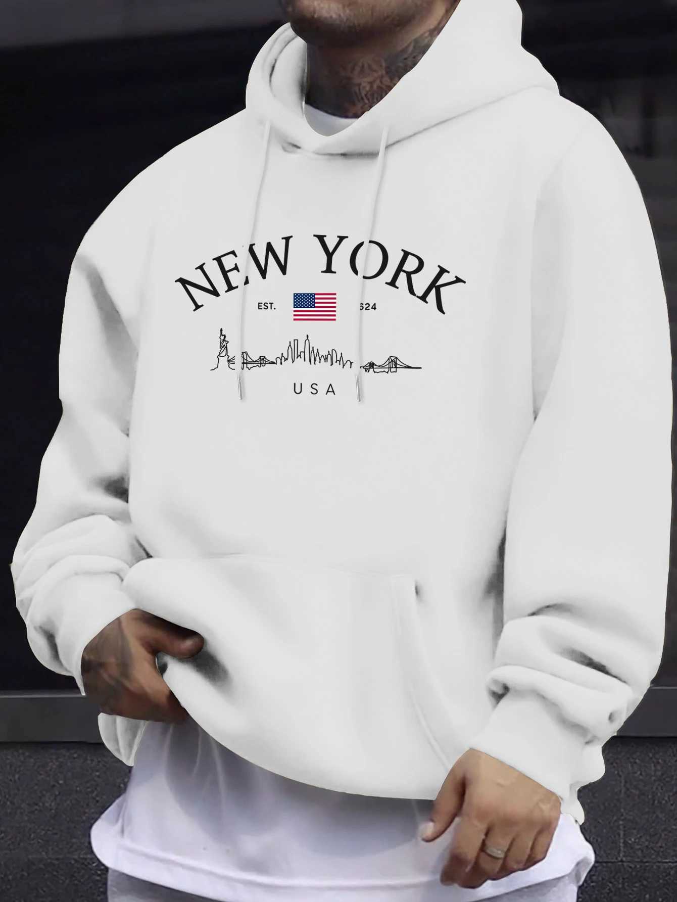 New York Usa Printing Male Fleece Basics Streetwears O-Neck AutumnSweatshirt Casual Loose Hoodie Comfortable Trendy Top Unisex J251203