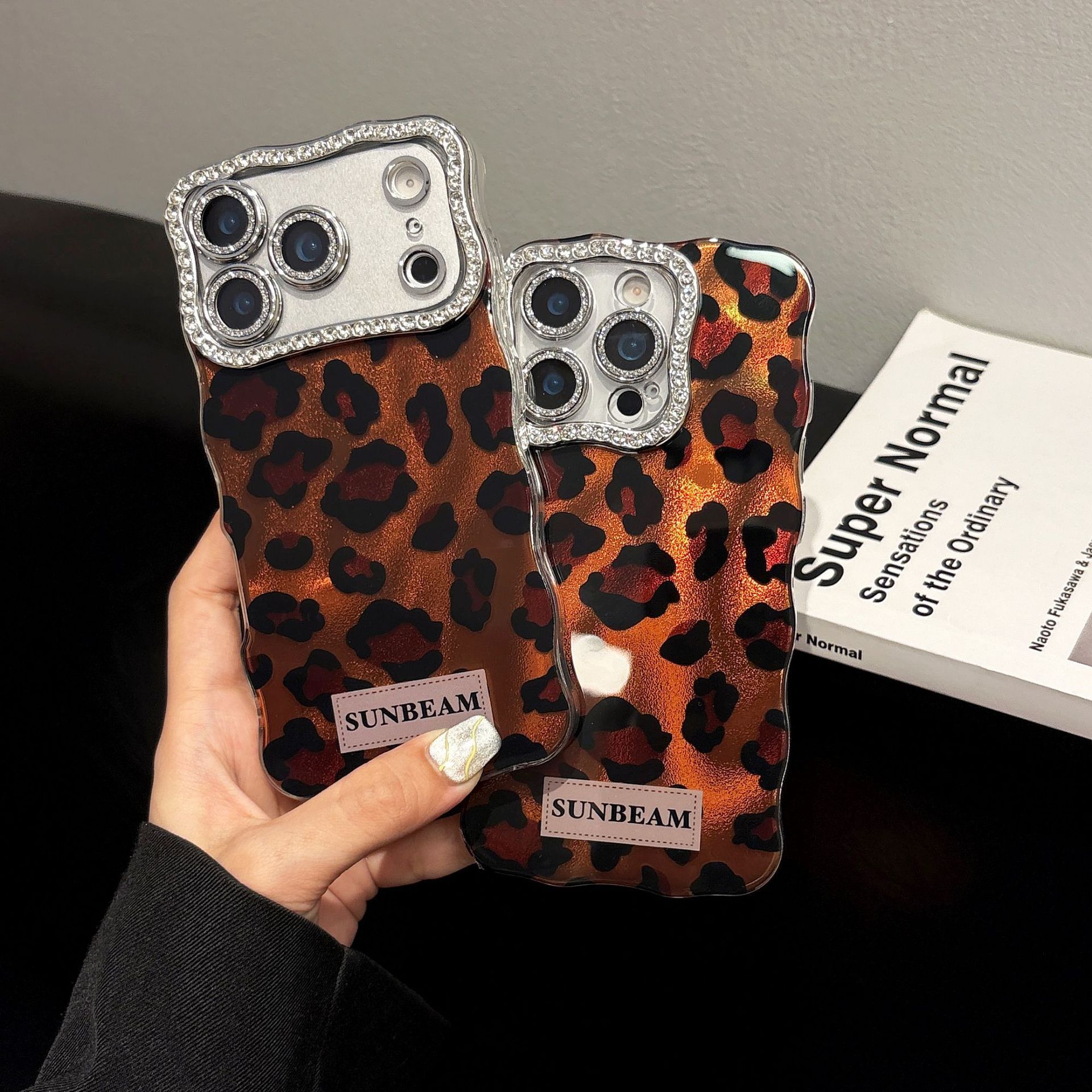 Twisted Edge Brown Leopard Print Phone Case iPhone 17 Pro Max Compatible with Apple 16/15 Pro Diamond Lens Hard Case