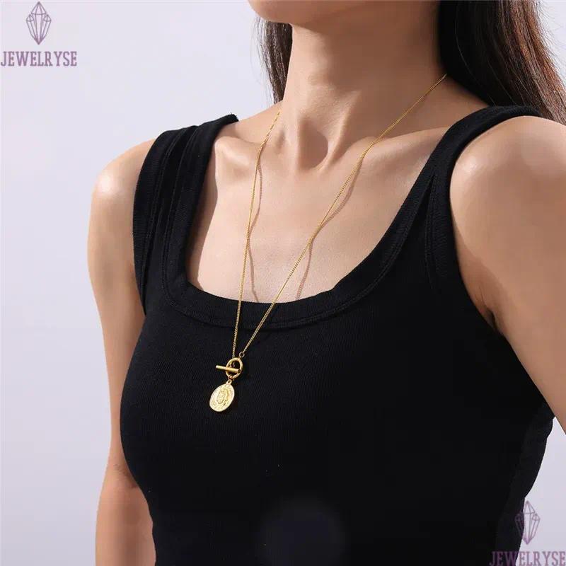 top long 18k gold sweater chain portrait designer necklace for woman stainless steel pendant necklaces daily outfit jewelry birthday friend family gif
