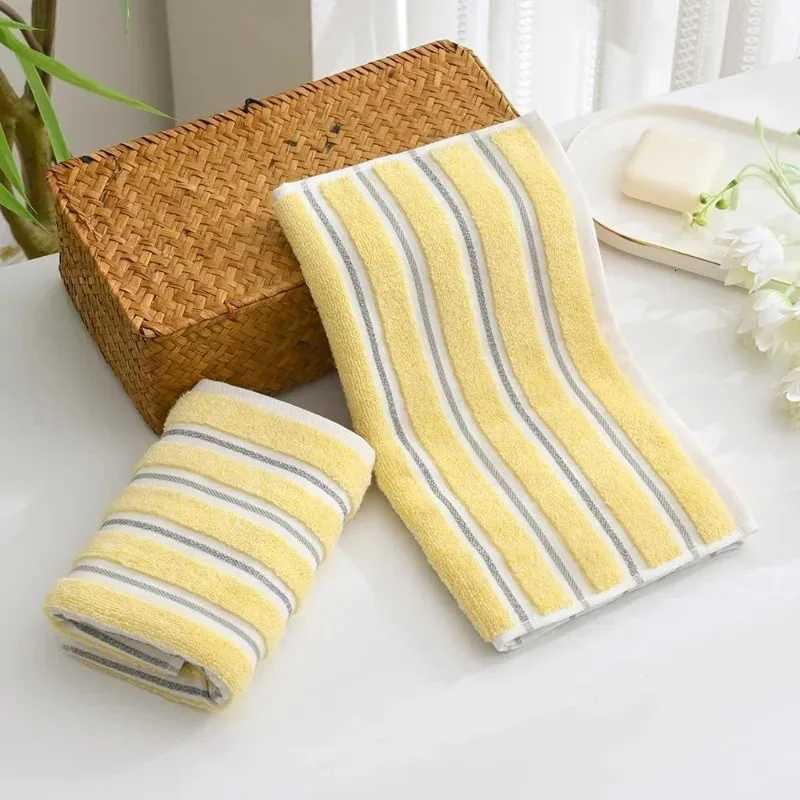 34X74CM Set of 2 Soft Absorbent Decorative Hand Towel for Bathroom Ribbed Striped Yellow Hand Towel Pattern Y251202