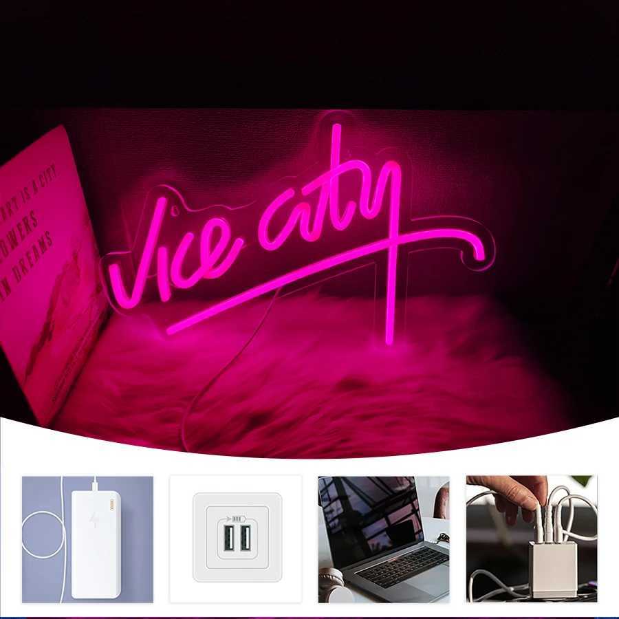 Vice City Neon Sign Led Pink Letter Light Used For Bedroom Game Room Club Bar Man Cave Art Decor Usb Powered Light H2512011