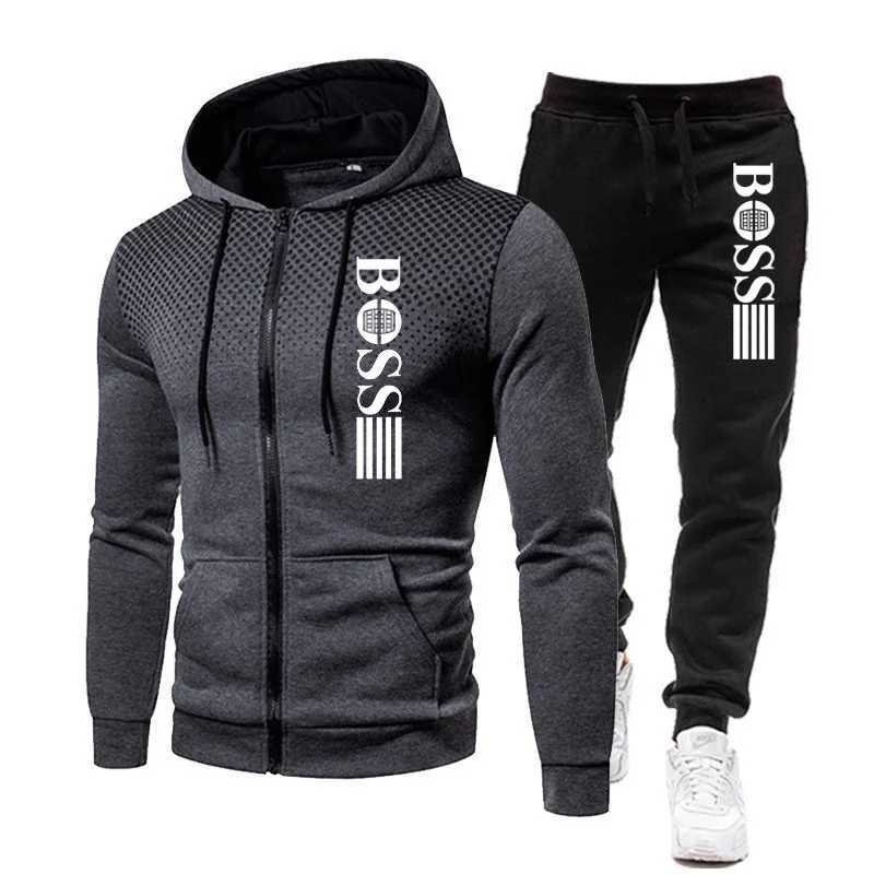 2025 New Mens zippered hoodie Casual Pants Set for Autumn and Winter fashion Fitness and Warm sportswear Two-piece set W251202