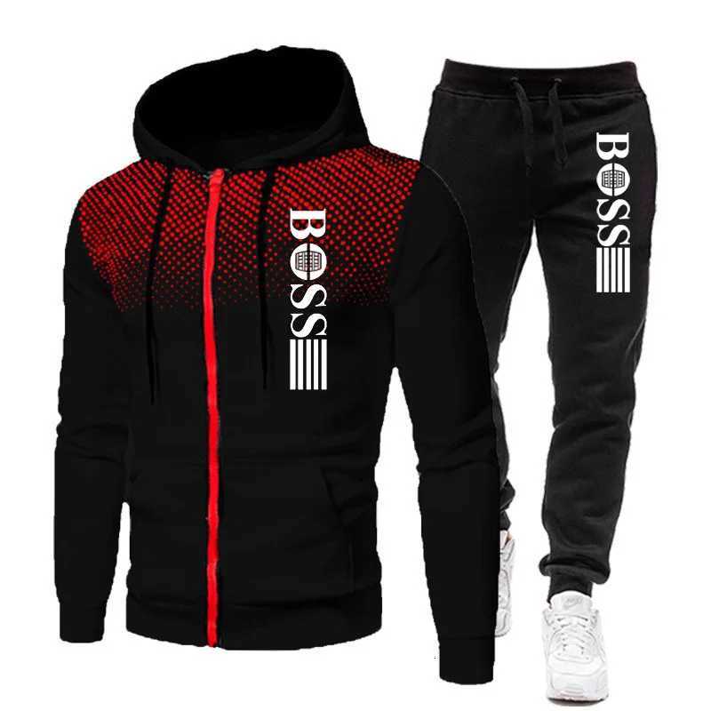 2025 New Mens zippered hoodie Casual Pants Set for Autumn and Winter fashion Fitness and Warm sportswear Two-piece set W251202