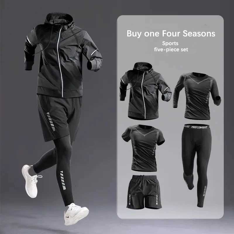 Mens All-Season Sportswear Set 3-5 Pcs Fitness Running Cycling Gym Elastic Tracksuit Clothing Jogging Boxing Hiking Sportswear W251202