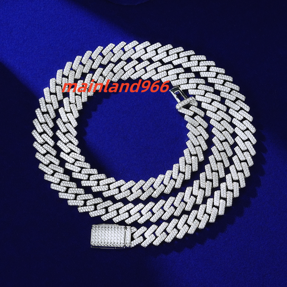 Wholesale 12mm 14mm Hip Hop Necklace Cubic Zirconia Vvs Diamond Brass 925 Silver Iced Out Cuban Link Moissanite Chain